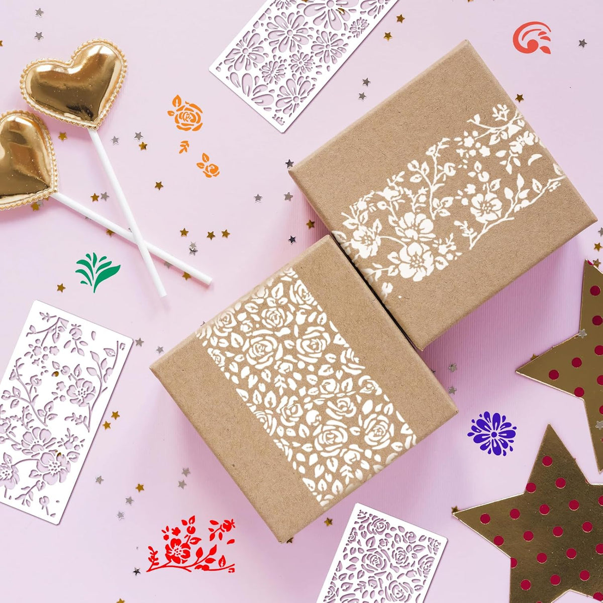 12 Pieces Reusable Flower Stencils C229577