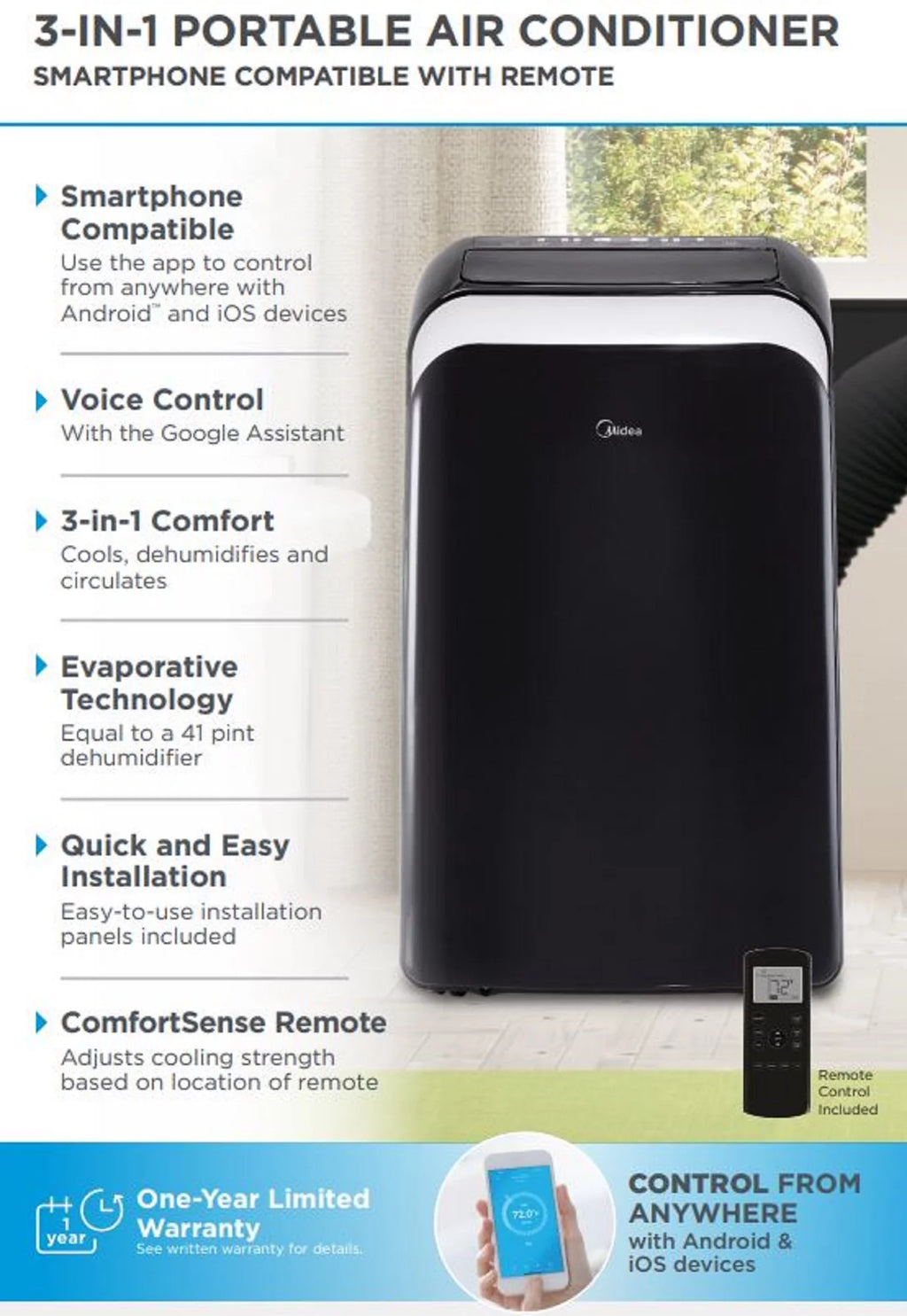 10,000 BTU Smart Portable Air Conditioner with Remote V572
