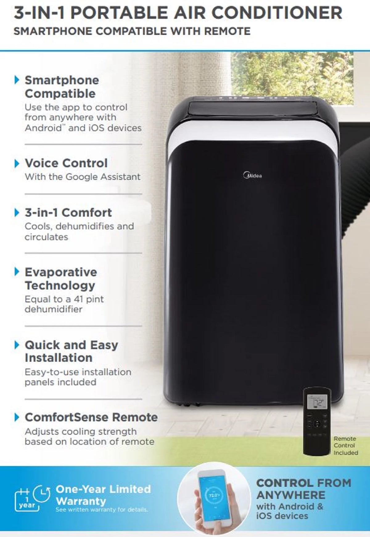 10,000 BTU Smart Portable Air Conditioner with Remote V572