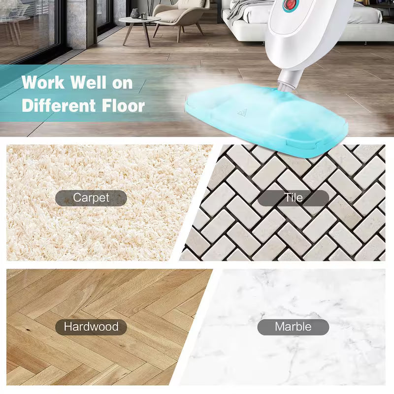 1100-Watt Electric Steam Mop with Water Tank White and Green P43123