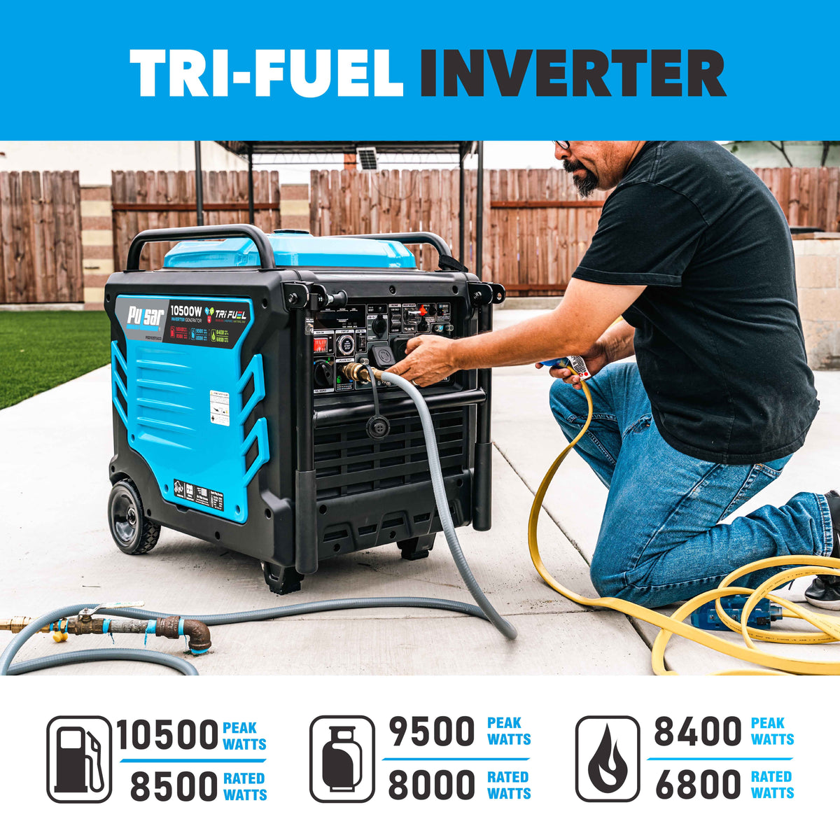 10,500-Watt Tri-Fuel Portable Inverter Generator Y207