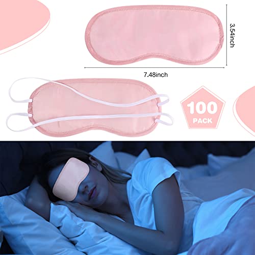 100 Pieces Pink Silk Sleep Eye Mask with Adjustable Elastic Strap R1345
