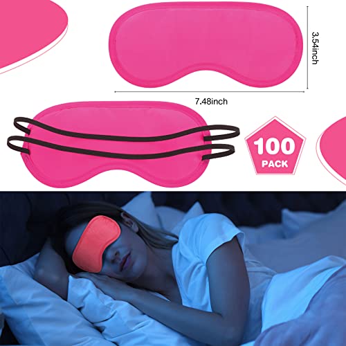100 Pieces Pink Silk Sleep Eye Mask with Adjustable Elastic Strap R1345