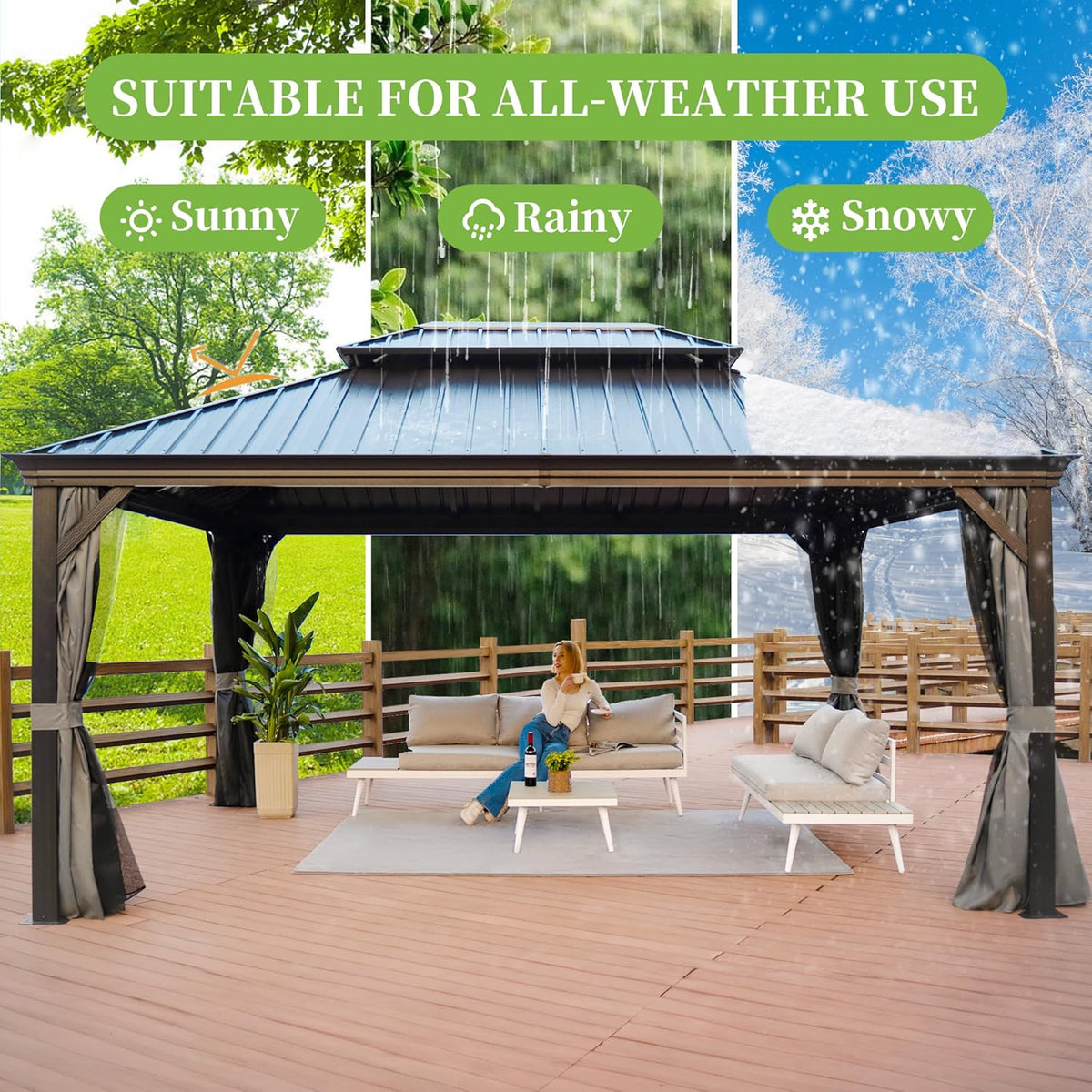 12' x 16' Hardtop Gazebo with Aluminum Frame and Gray Double Galvanized Steel Roof R149099