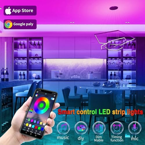 100ft Music Sync Color Changing LED Strip Lights with Remote and App Control A5256