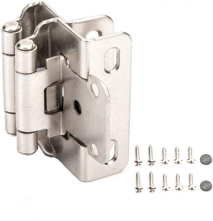 1/2 Overlay Semi Partial Wrap Self Closing Cabinet Hinges, 25 Pair - 50 Pcs, Satin Nickel R4452